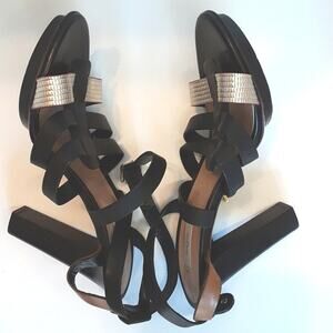 Paul Smith Made in Italy Strappy Black & Metallic Silver Luxury Heels 39 / 9